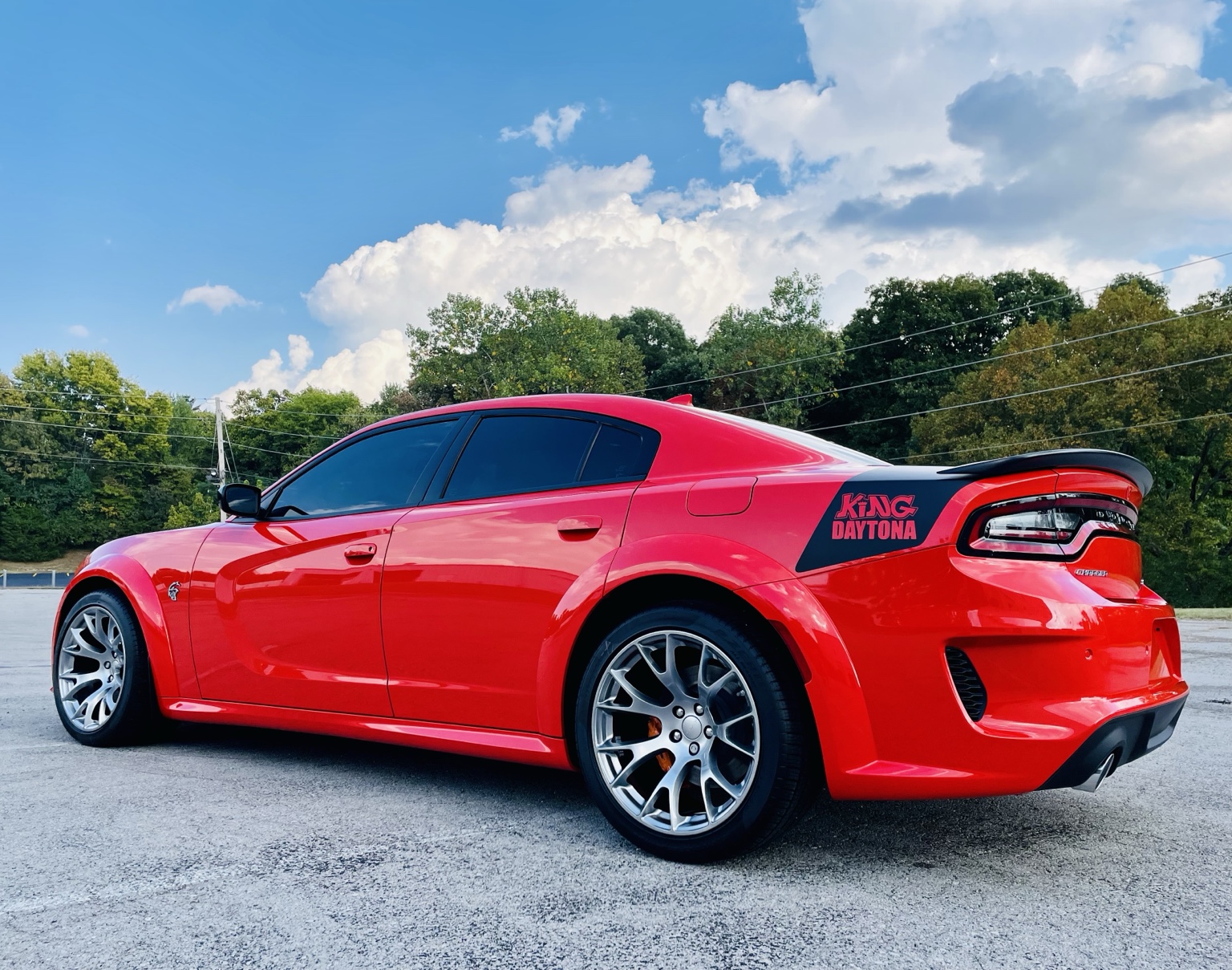 King Daytona widebody Hellcat Charger photographed from the rear three-quarter angle