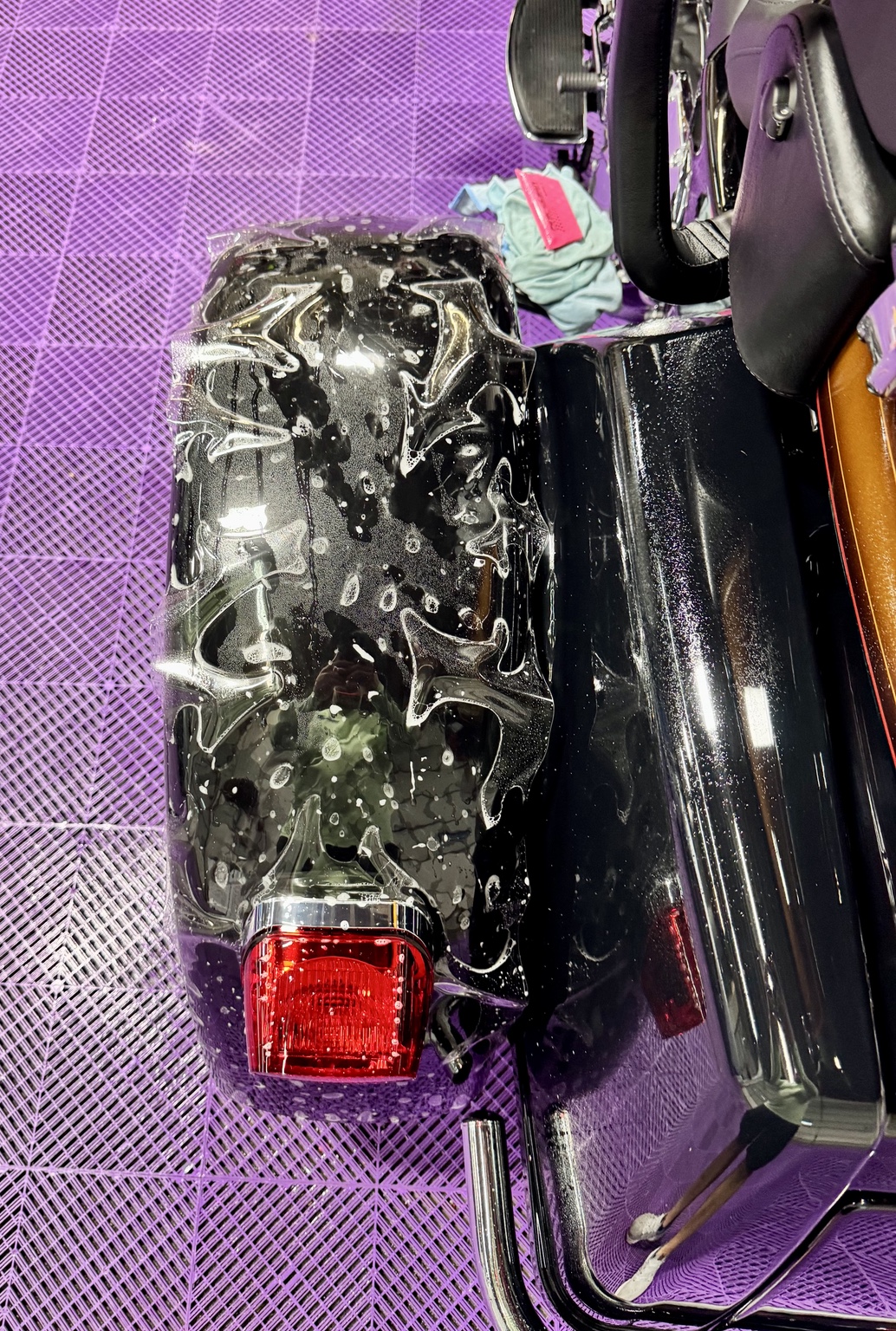 Custom paint protection film on a motorcycle