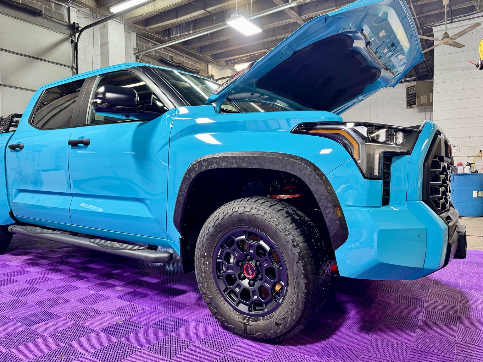 Toyota Tundra TRD Pro inside the STL Auto Defenders installation shop