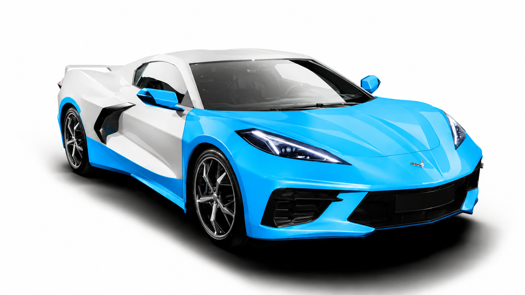 Track Pack PPF coverage highlighted in blue on a Corvette